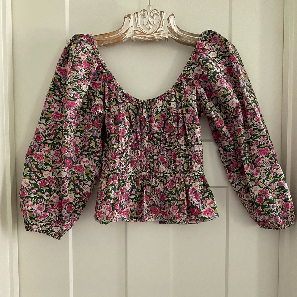 Mango Floral Blouse with Puff Sleeves